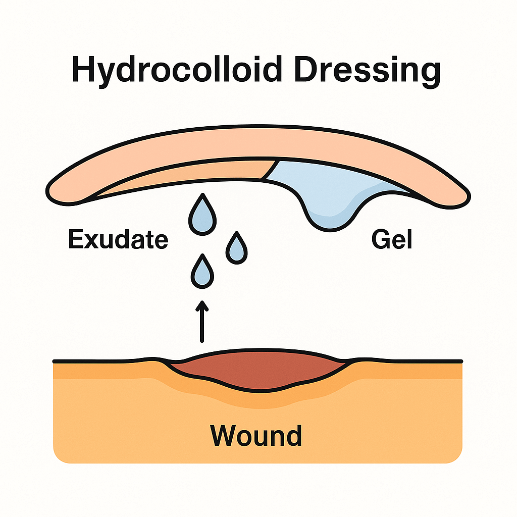 Hydrocolloid dressing absorbs exudate and forms protective gel (1) Hydrocolloid dressing absorbs exudate and forms protective gel (1)
